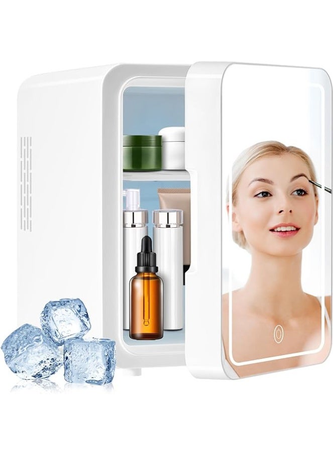 ثَلَّاجَة صغيرة محمولة 6 لتر مع مرآة إضاءة LED قابلة للتعديل - تَبريد وَتَدْفِئة لمستحضرات التجميل والعناية بالمشروبات - للغرفة والمكتب والسيارة، باللون الأبيض - Image 1
