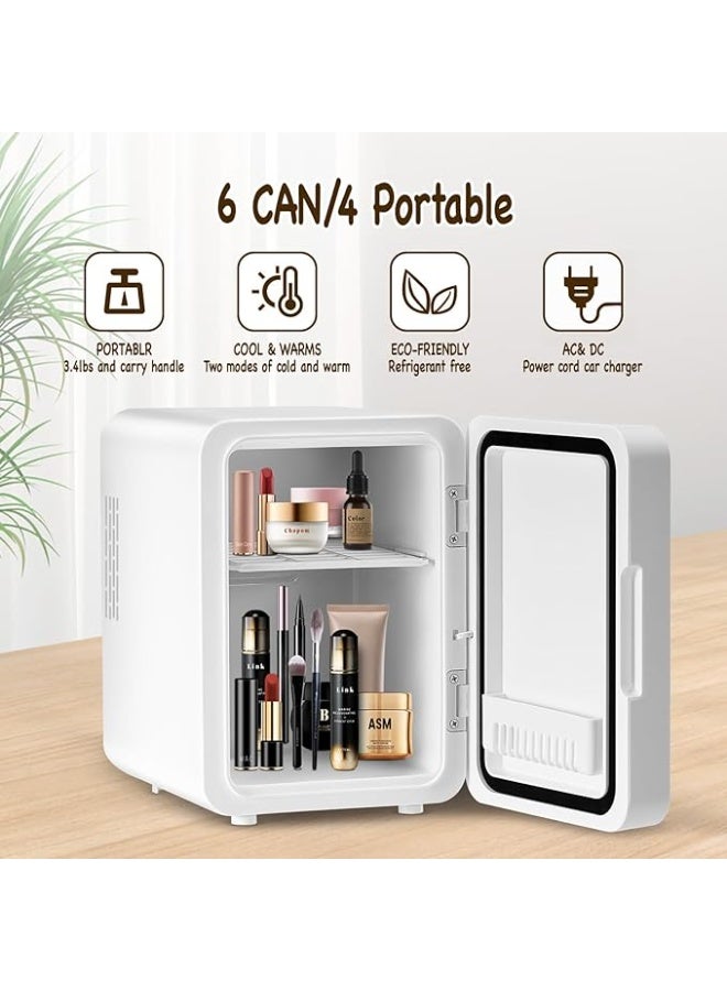 ثَلَّاجَة صغيرة محمولة 6 لتر مع مرآة إضاءة LED قابلة للتعديل - تَبريد وَتَدْفِئة لمستحضرات التجميل والعناية بالمشروبات - للغرفة والمكتب والسيارة، باللون الأبيض - Image 3