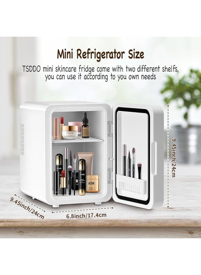 ثَلَّاجَة صغيرة محمولة 6 لتر مع مرآة إضاءة LED قابلة للتعديل - تَبريد وَتَدْفِئة لمستحضرات التجميل والعناية بالمشروبات - للغرفة والمكتب والسيارة، باللون الأبيض - Image 5