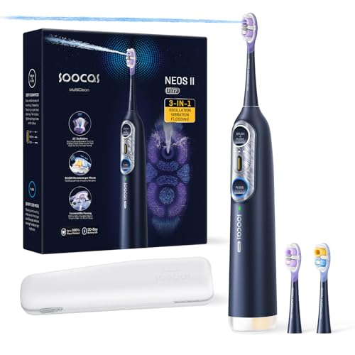 Soocas NEOS II Ultra Electric Toothbrush with Water Flosser Combo 3in1 Flosses Vibrates and Oscillates Flossing Toothbrush for Adults Cordless Water Flosser for Travel Midnight Blue - Image 1