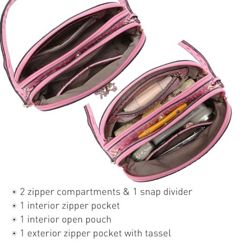 Dasein Women Tassel Zipper Pocket Crossbody Bag Shoulder Purse Fashion Travel Bag with Multi Pockets(Ostrich Pink) - Image 5