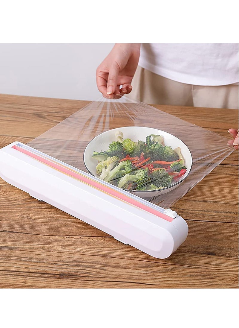 Reusable Cling Film Dispenser Suction Cup Type Cling Film Cutter Household Divider Adjustable Storage Cutting Box Kitchen Supplies Tools Cling Cutting Box Plastic Film Wrap Cling Dispenser Handheld - Image 1