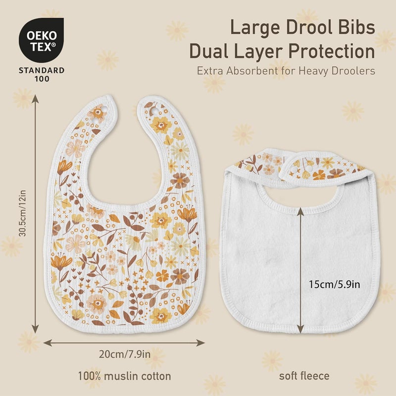 Muslin Drool Bibs for Boys Girls 6 Pack - Adjustable Baby Bibs for Drooling and Teething (Sunny Bloom Garden) - Image 4