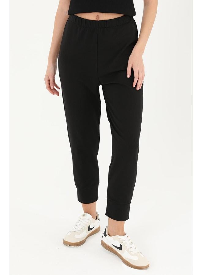 Soul Women's Ribana Detailed Jogger Pants - 30189PNT - BLACK. - Image 2