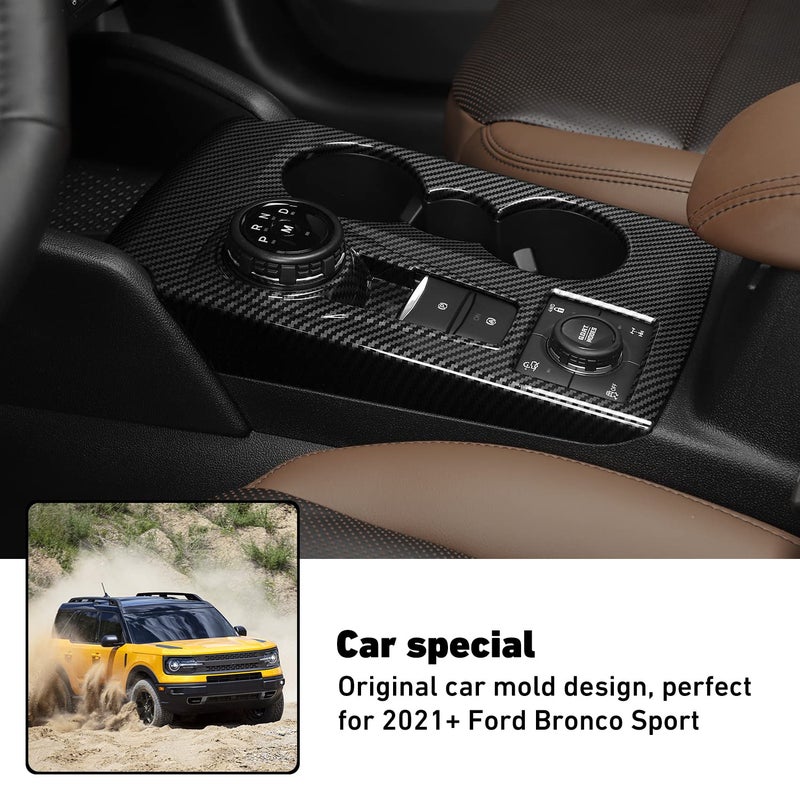 Linskip Gear Shift Panel Cover Trim Compatible with 2025 2024 2023 2022 2021 Ford Bronco Sport, Cup Holder Decor Cover for Bronco Sport Interior Accessories(Black Carbon Fiber) - Image 4