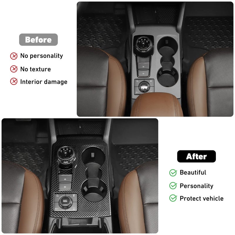 Linskip Gear Shift Panel Cover Trim Compatible with 2025 2024 2023 2022 2021 Ford Bronco Sport, Cup Holder Decor Cover for Bronco Sport Interior Accessories(Black Carbon Fiber) - Image 2