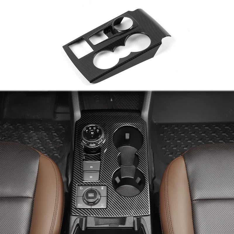 Linskip Gear Shift Panel Cover Trim Compatible with 2025 2024 2023 2022 2021 Ford Bronco Sport, Cup Holder Decor Cover for Bronco Sport Interior Accessories(Black Carbon Fiber) - Image 1