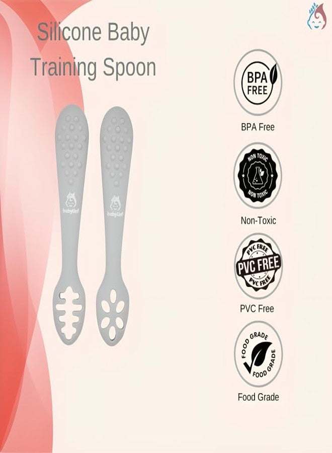 Babylief™ Baby Training Spoons, Silicone Self-Feeding Spoons, Multicolor (Grey) - Image 2