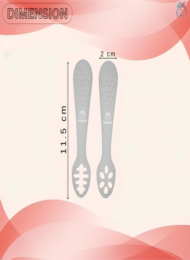 Babylief™ Baby Training Spoons, Silicone Self-Feeding Spoons, Multicolor (Grey) - Image 3