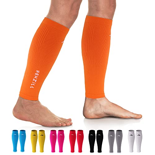 NEWZILL Calf Compression Sleeve for Men & Women | Footless Compression Socks for Shin Splint Relief, Varicose Veins | Perfect Leg Sleeve for Running, Travel, Nursing, Work, Fitness (S/M Orange 1Pair) - Image 1
