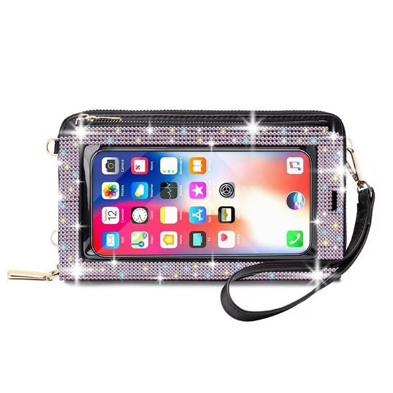 ERWUBA Bling Rhinestone RFID Blocking Touch Screen Phone Bag Womens Wallet Wristlet Clutch Large Capacity Card Phone Holder Colored diamond - Image 2