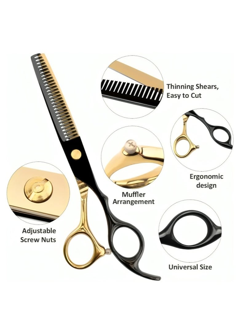 AROAQ Hair Cutting Scissors Set, Comfortable Strong Grip Thinning Scissors, Durable Stainless Hairdressing Scissors For Home Human & Dog Cat Pets Gromming, (1001heijinK-B6.0) - Image 3