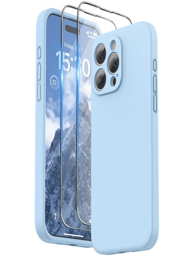 جراب SURPHY مصمم خصيصًا لهاتف iPhone 15 Pro Max، مزود بواقي شاشة وحبل تعليق، وحزام للهاتف، وغطاء هاتف من السيليكون السائل (حماية للكاميرا وبطانة ناعمة من الألياف الدقيقة)، مقاس 6.7 بوصة، إصدار 2023، لون أزرق فاتح - Image 1