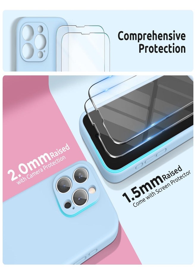 جراب SURPHY مصمم خصيصًا لهاتف iPhone 15 Pro Max، مزود بواقي شاشة وحبل تعليق، وحزام للهاتف، وغطاء هاتف من السيليكون السائل (حماية للكاميرا وبطانة ناعمة من الألياف الدقيقة)، مقاس 6.7 بوصة، إصدار 2023، لون أزرق فاتح - Image 3