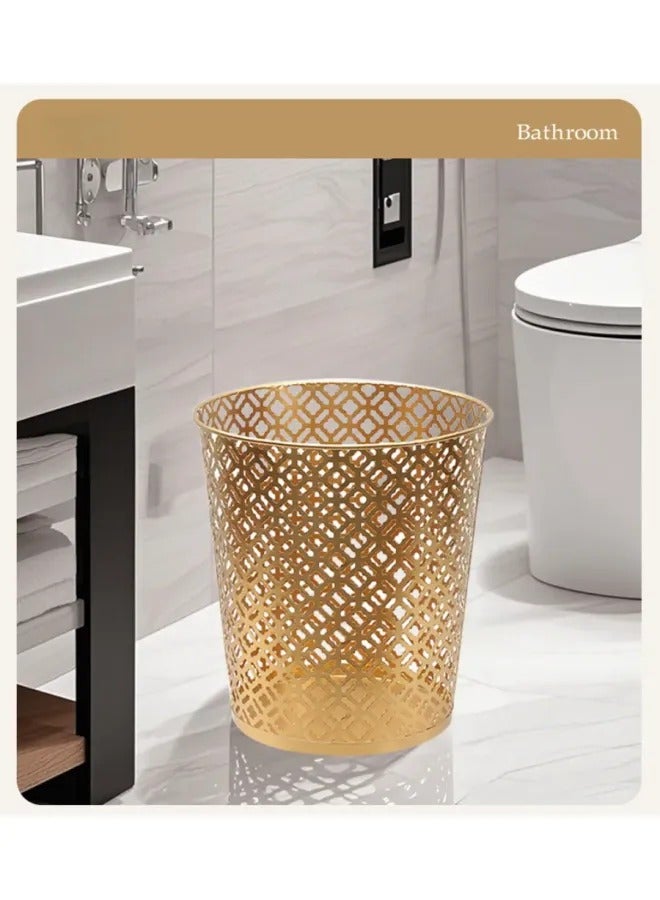 Light Luxury Hollow Metal Trash Can, Thickened Electroplated Iron Waste Bin, Open Top Decorative Waste Basket For Bedroom Office Kitchen Hotel - Image 1