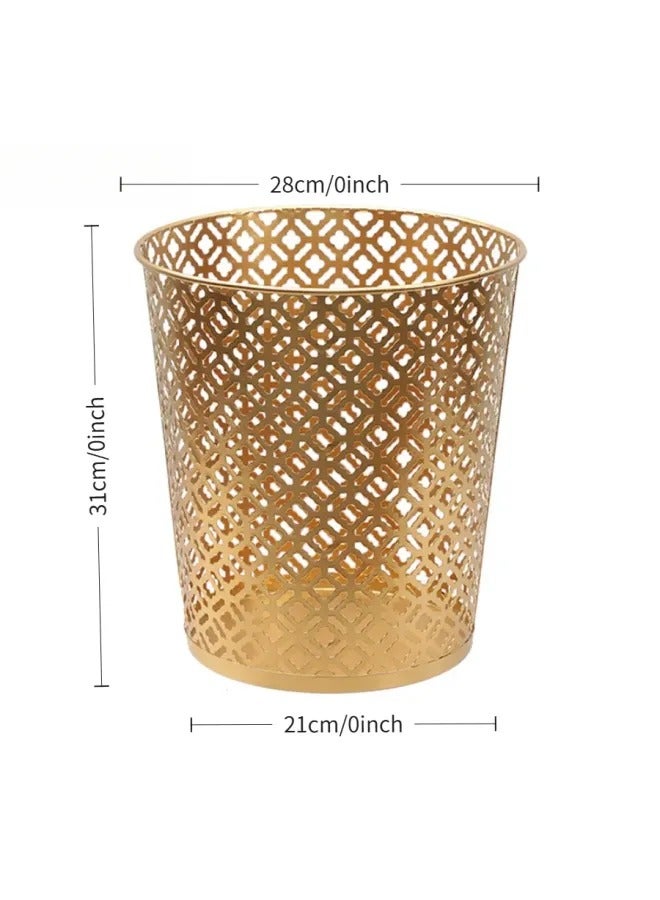 Light Luxury Hollow Metal Trash Can, Thickened Electroplated Iron Waste Bin, Open Top Decorative Waste Basket For Bedroom Office Kitchen Hotel - Image 2