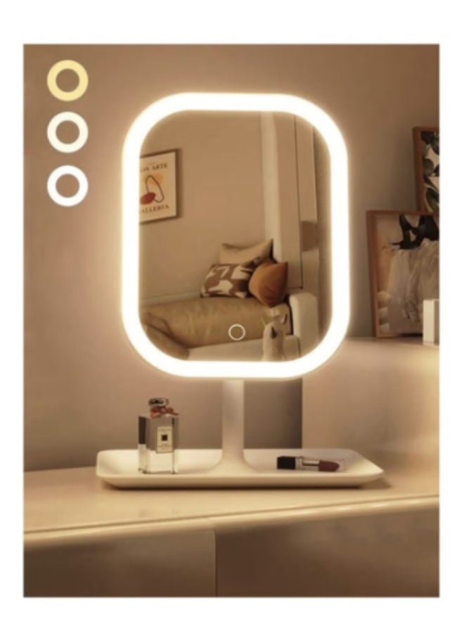 مرآة مكياج LED بـ 3 أوضاع إضاءة، تحكم باللمس، حامل قابل للطي ومحمول، قابلة لإعادة الشحن - Image 1