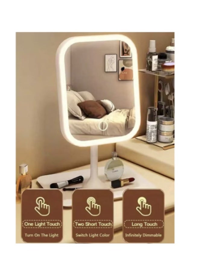 مرآة مكياج LED بـ 3 أوضاع إضاءة، تحكم باللمس، حامل قابل للطي ومحمول، قابلة لإعادة الشحن - Image 4