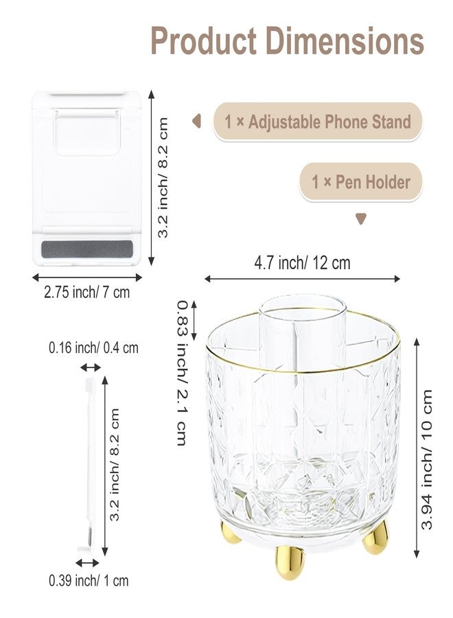 SAYEEC Pen Holder for Desk 6 Slots Rotating Makeup Brush Organizer Toothbrush Holder Versatile Desk Skin Care Cosmetic Organizer Pencil Cup Pot Art Supply Caddy for Office Vanity Bathroom (Clear Gold) - Image 2