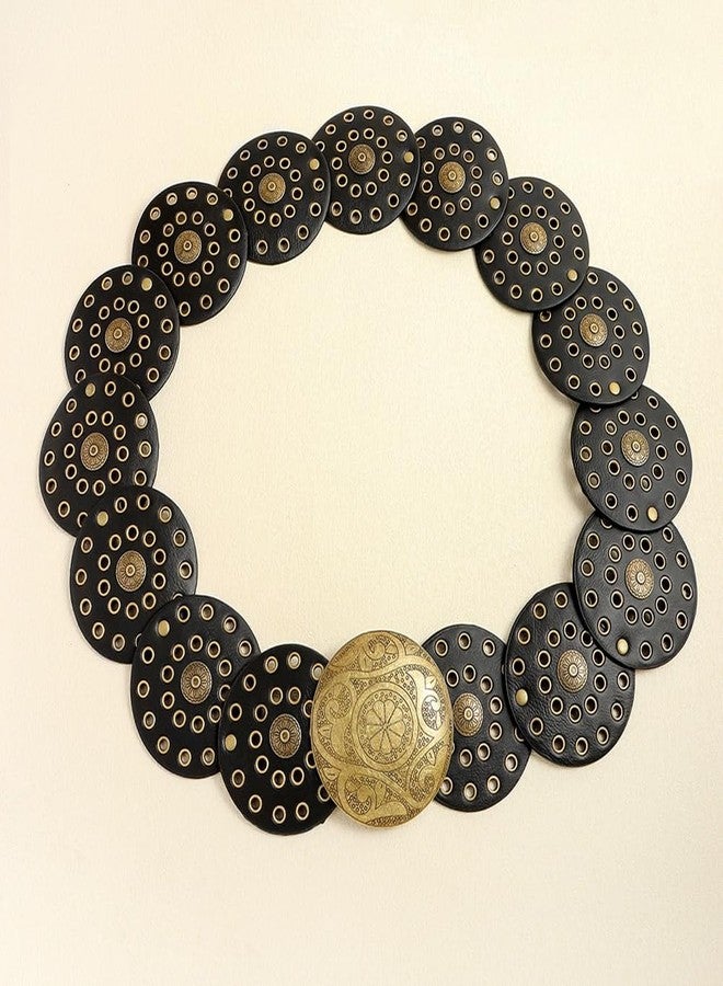 LIMHOO Wide Disc Belt for Women Leather Hollow Out Round Belt Boho Western Waist Belt (A Black-S) - Image 4