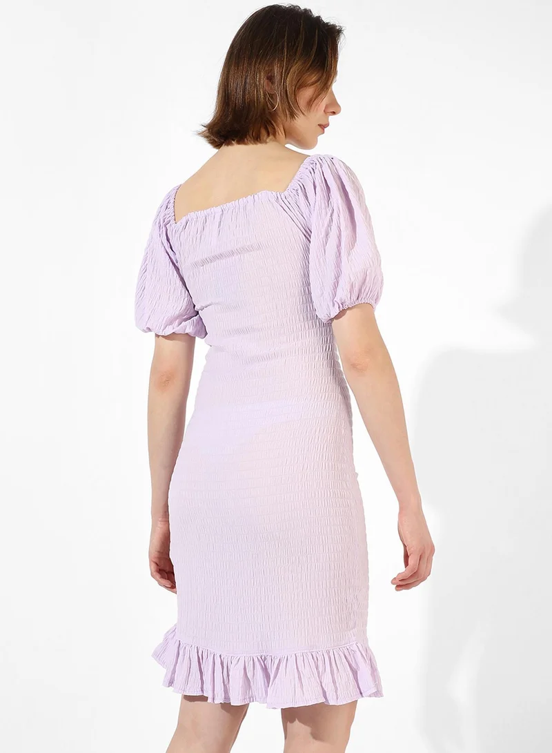 PINACOLADA  Women's Lilac Puff-Sleeved Creased Dress for Women | Best Price UAE