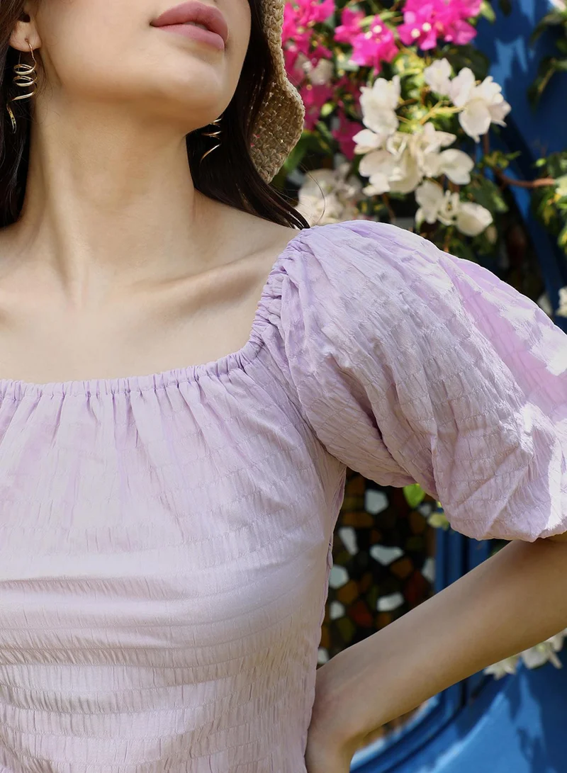 PINACOLADA  Women's Lilac Puff-Sleeved Creased Dress for Women | Best Price UAE