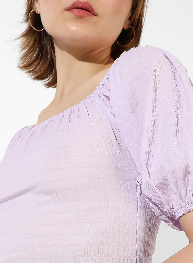 PINACOLADA  Women's Lilac Puff-Sleeved Creased Dress for Women | Best Price UAE
