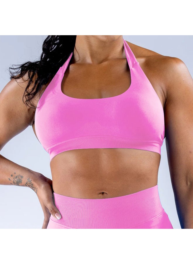 Seamless Yoga Halter Top High Elastic Showing Yoga Pants Fitness Trousers Suspender Sports Bra Set - Image 4