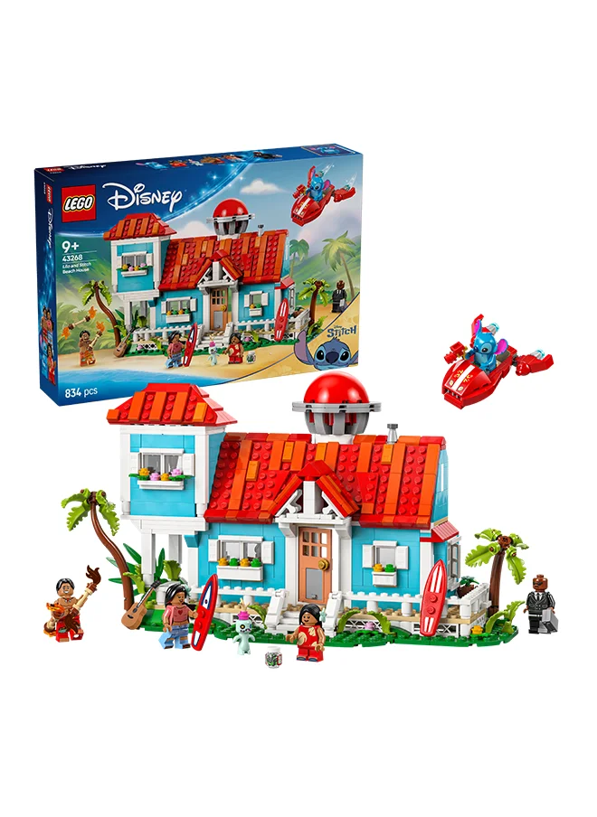 ليغو Disney Lilo and Stitch Beach House Building Toy Set with 6 Rooms, Rooftop Observatory, a Spaceship and 5 Minifigures - Birthday Gift for 9+ Year Old Girls, Boys & Fans - 43268 (834 pieces)