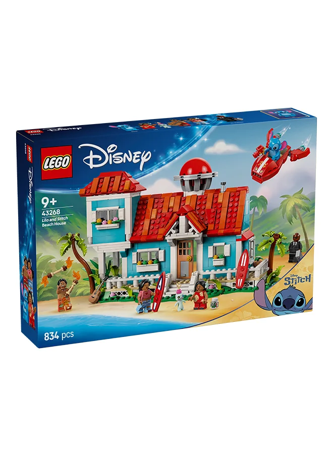 ليغو Disney Lilo and Stitch Beach House Building Toy Set with 6 Rooms, Rooftop Observatory, a Spaceship and 5 Minifigures - Birthday Gift for 9+ Year Old Girls, Boys & Fans - 43268 (834 pieces)