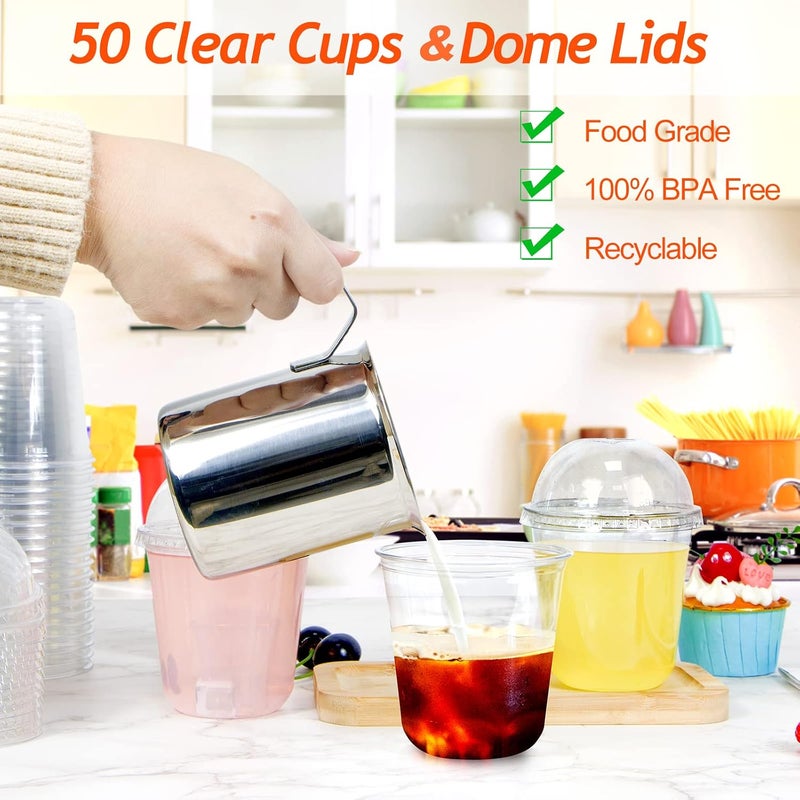 SUREHOME Plastic Dessert Cups, 12 Oz Clear Plastic Cups With Lids, Disposable Party Cups With Dome Lids (With Straw Hole), 50 Pack Crystal Clear Parfait Cups For Drinks Cupcake Pudding Fruit Ice Cream Favors - Image 3