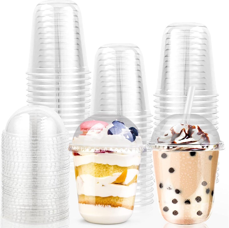 SUREHOME Plastic Dessert Cups, 12 Oz Clear Plastic Cups With Lids, Disposable Party Cups With Dome Lids (With Straw Hole), 50 Pack Crystal Clear Parfait Cups For Drinks Cupcake Pudding Fruit Ice Cream Favors - Image 1