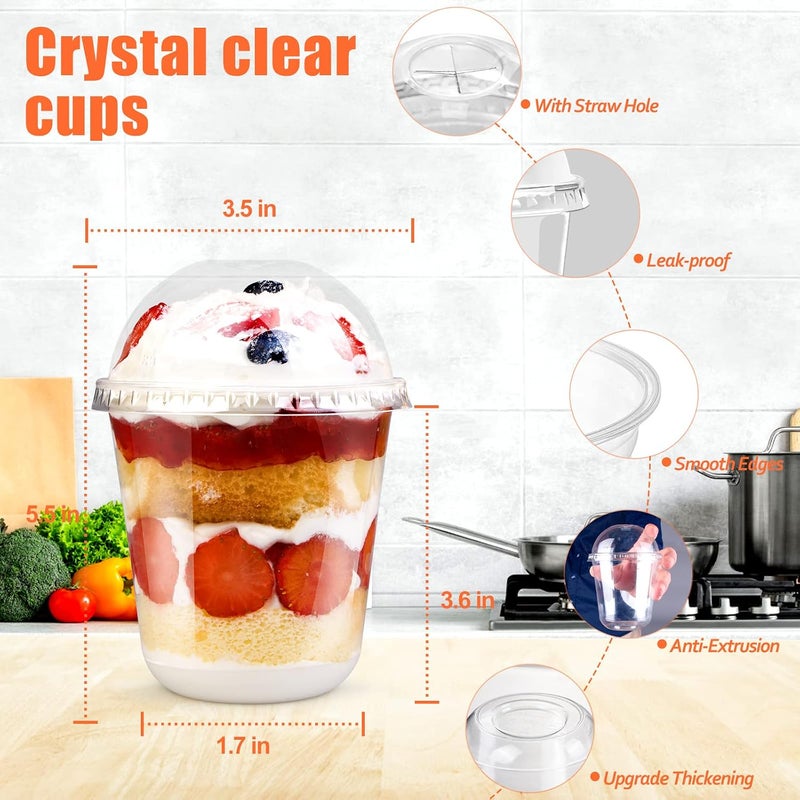 SUREHOME Plastic Dessert Cups, 12 Oz Clear Plastic Cups With Lids, Disposable Party Cups With Dome Lids (With Straw Hole), 50 Pack Crystal Clear Parfait Cups For Drinks Cupcake Pudding Fruit Ice Cream Favors - Image 4