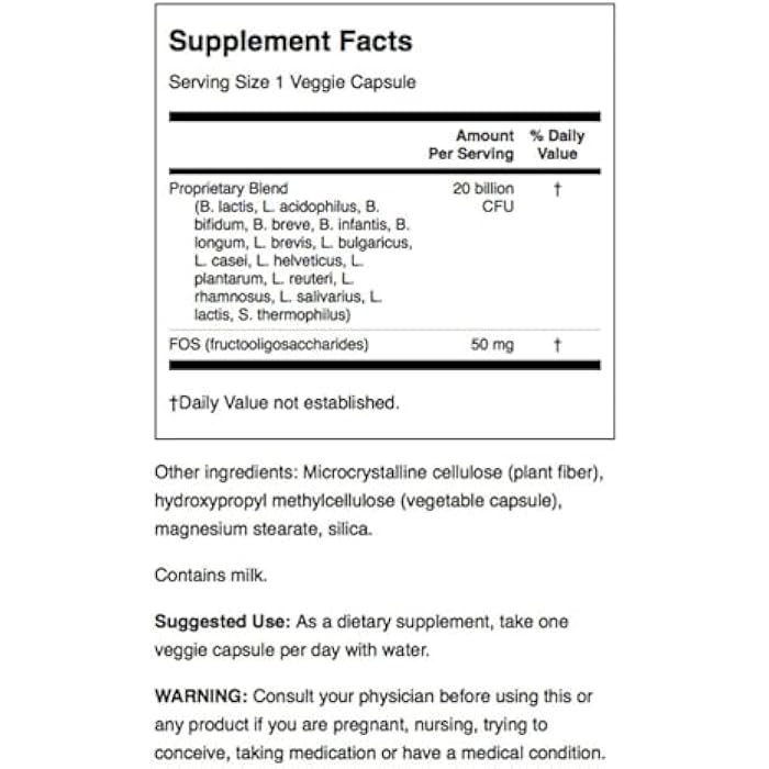 Swanson Probiotic for Digestive Health GI Tract Immune Support Travelers Support 20 Billion CFU with Prebiotic FOS 60 Veggie Capsules (Caps) - Image 2