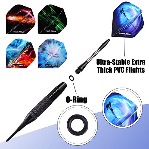 WIN.MAX سهام دارت برأس بلاستيكي - مجموعة سهام ناعمة - 12 قطعة 18 جرام مع 100 رأس دارت إضافي و 12 جناح وحماة جناح ومفتاح للوحة دارت إلكترونية - Image 3
