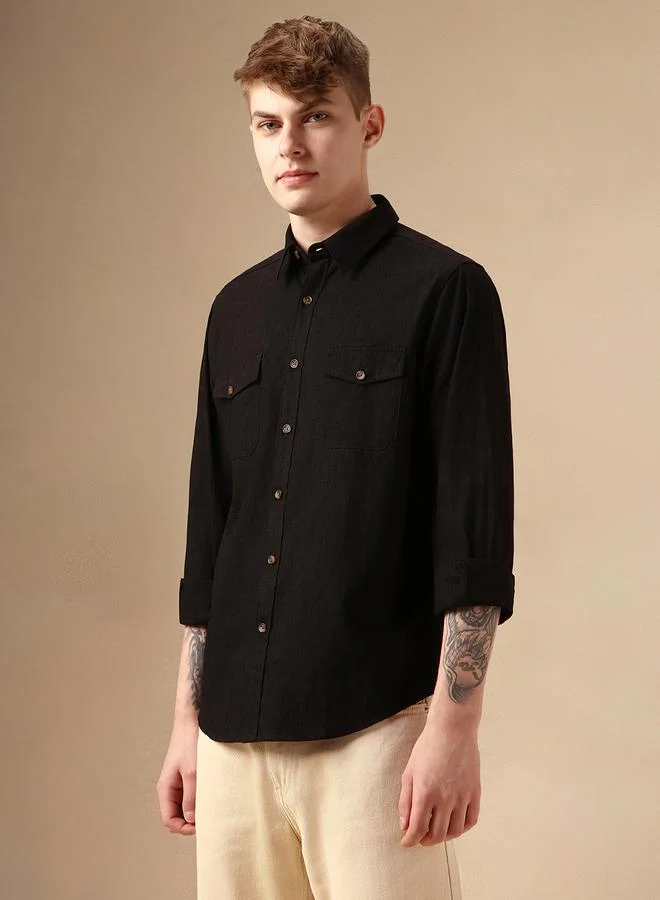 Dennis Lingo Dennis Lingo Solid Relaxed Fit Spread Collar Shirt