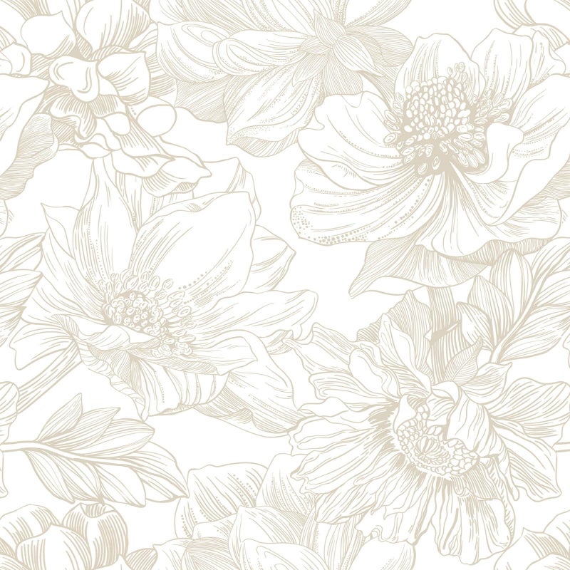 Ismoon Large Floral Peel and Stick Wallpaper Boho Beige/Coffee Contact Paper 17.3inx49ft Modern Wall Paper Removable Self Adhesive Bedroom Cabinet Bathroom Waterproof Mural Wall Decor Vinyl Roll - Image 1