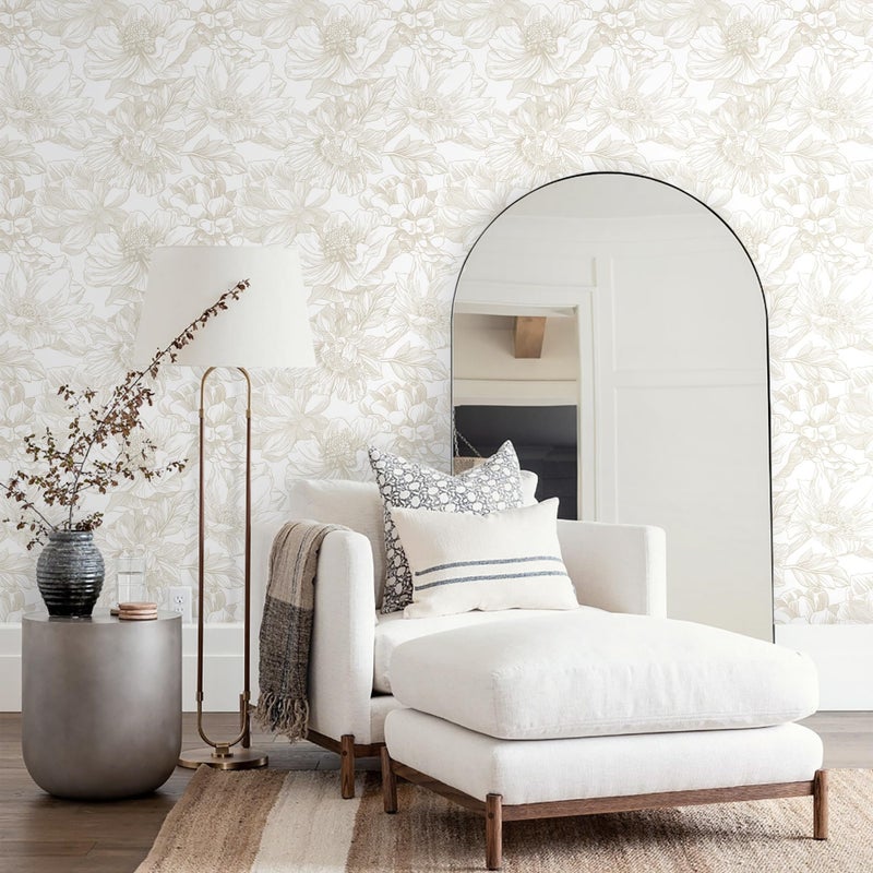Ismoon Large Floral Peel and Stick Wallpaper Boho Beige/Coffee Contact Paper 17.3inx49ft Modern Wall Paper Removable Self Adhesive Bedroom Cabinet Bathroom Waterproof Mural Wall Decor Vinyl Roll - Image 3
