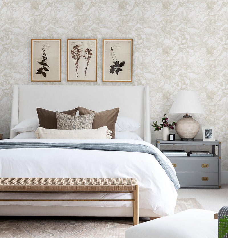 Ismoon Large Floral Peel and Stick Wallpaper Boho Beige/Coffee Contact Paper 17.3inx49ft Modern Wall Paper Removable Self Adhesive Bedroom Cabinet Bathroom Waterproof Mural Wall Decor Vinyl Roll - Image 5