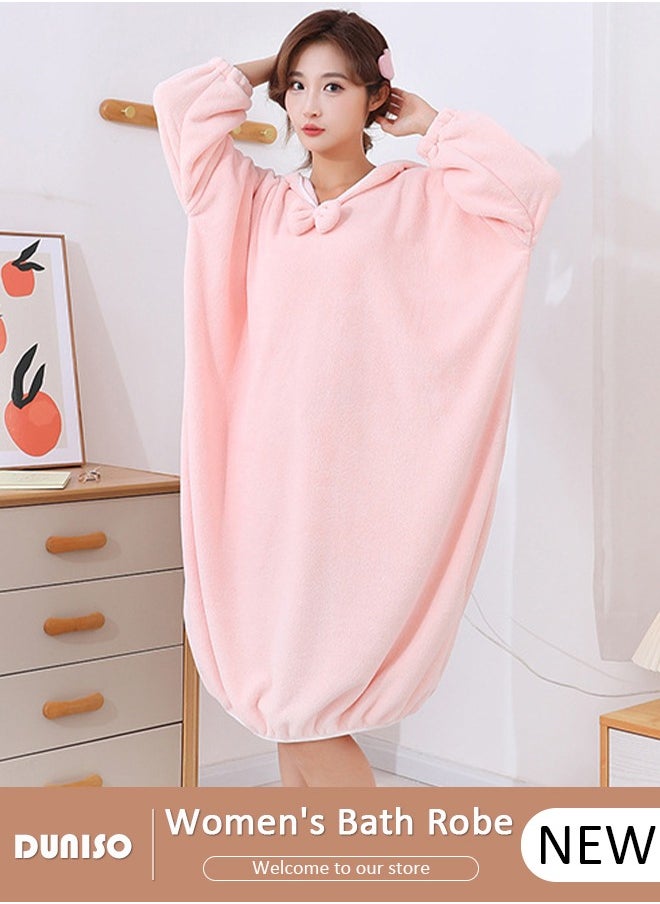 DUNISO Women's Bath Robe, Wearable Bath Towel Wrap Shower Wrap Hooded Large Bath Swimming Surf  Lightweight Long Knit Bathrobe, Soft Sleepwear Bathrobe for Female  - Image 1
