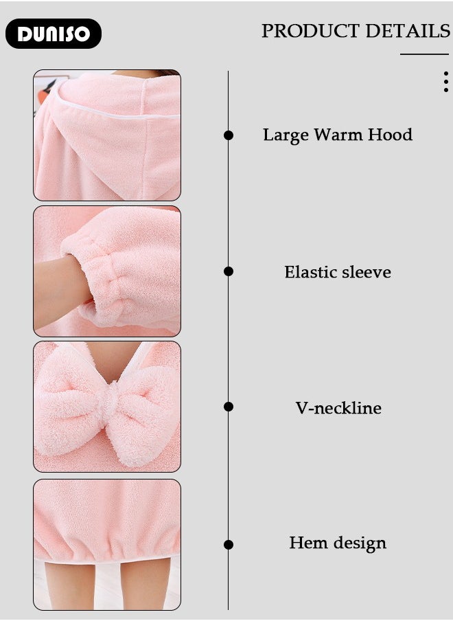 DUNISO Women's Bath Robe, Wearable Bath Towel Wrap Shower Wrap Hooded Large Bath Swimming Surf  Lightweight Long Knit Bathrobe, Soft Sleepwear Bathrobe for Female  - Image 2