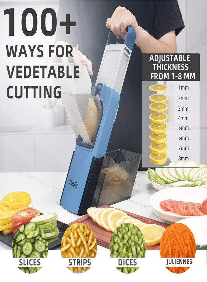ChinKc Upgrade Safe Mandoline Slicer for Kitchen,Adjustable Vegetable Food Chopper Onion Potato Fries Cutter, Veggie Salad Julienne + Dicer, with Draining basket, Kitchen Chopping Artifact, Gift - Image 3