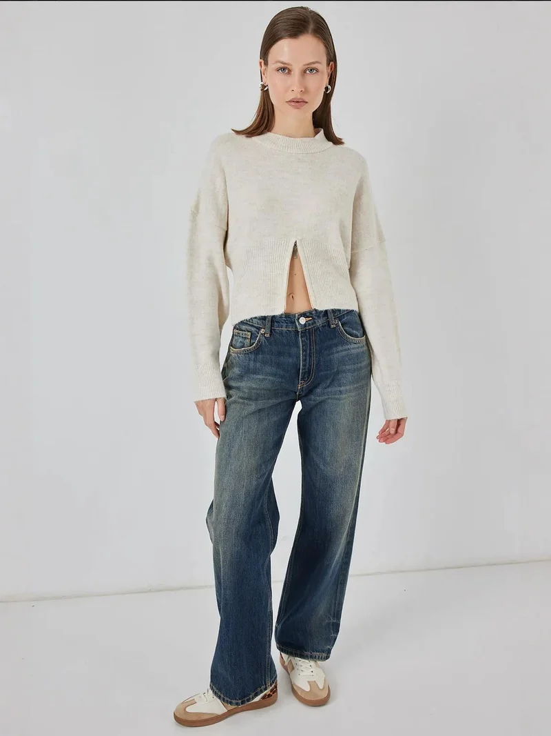 BIG DART BDART Zipper Detailed Crop Knit Sweater