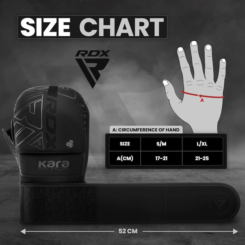 RDX MMA Gloves for Sparring and Grappling - Open Palm Martial Arts Mitts with Adjustable Wrist Support -M |Black/Black (GSR-F6MB-S/M+) - Image 4