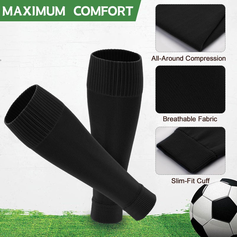 Ultrafun 3 Pairs Leg Sleeves, Pre-cut Soccer Sleeves Compatible with Grip Socks, Shin Guards Sleeves for Soccer, Football, Basketball, Rugby (Black, L) - Image 2