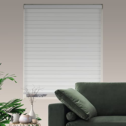 JIANGPIN TEXTILE Custom Cut to Size Zebra Blinds for Windows Dual Layer Roller Light Filtering Privacy Free-Stop Sheer Shades Light Control for Day and Night(19" W X 72" H, White) - Image 2