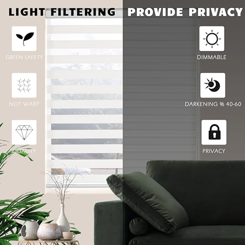 JIANGPIN TEXTILE Custom Cut to Size Zebra Blinds for Windows Dual Layer Roller Light Filtering Privacy Free-Stop Sheer Shades Light Control for Day and Night(19" W X 72" H, White) - Image 3