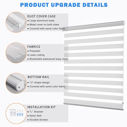 JIANGPIN TEXTILE Custom Cut to Size Zebra Blinds for Windows Dual Layer Roller Light Filtering Privacy Free-Stop Sheer Shades Light Control for Day and Night(19" W X 72" H, White) - Image 4