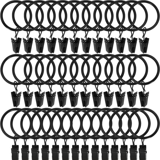 44 PACK BLACK CURTAIN RINGS WITH CLIPS CURTAIN HOOKS HANGERS CLIP RINGS FOR HANGING DRAPES BOWS HAT DRAPERY RINGS 1 IN I D FITS UP TO 58 IN DIAMETER CURTAIN ROD