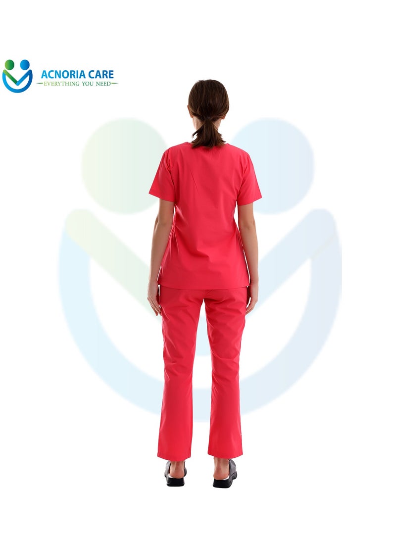 اكنوريا كير سكراب طبي نسائي مكون من قطعتين بلوزة وسروال 35% قطن و65% بوليستر لون احمر- مقاس M- من اكنوريا كير - Image 4